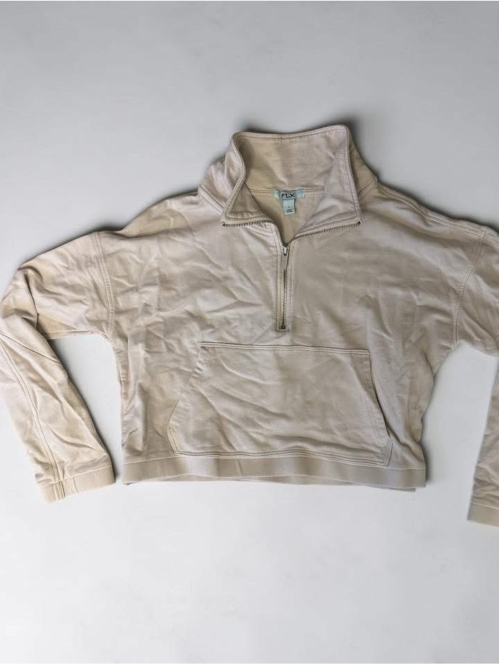FLX Half-Zip Cropped Pullover - Light Beige